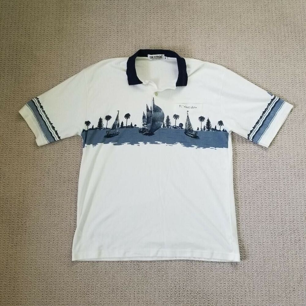 VINTAGE Men's On Stage St. Thomas US Virgin Islands Sailboat Polo Shirt Size XL